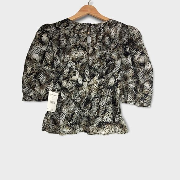 Free People Women's Cotton XOXO Snake Printed Smocked Crop Top Black Size Large - Picture 7 of 7